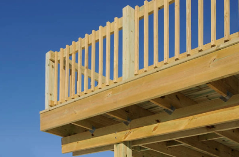 Timber deck with vertical balusters