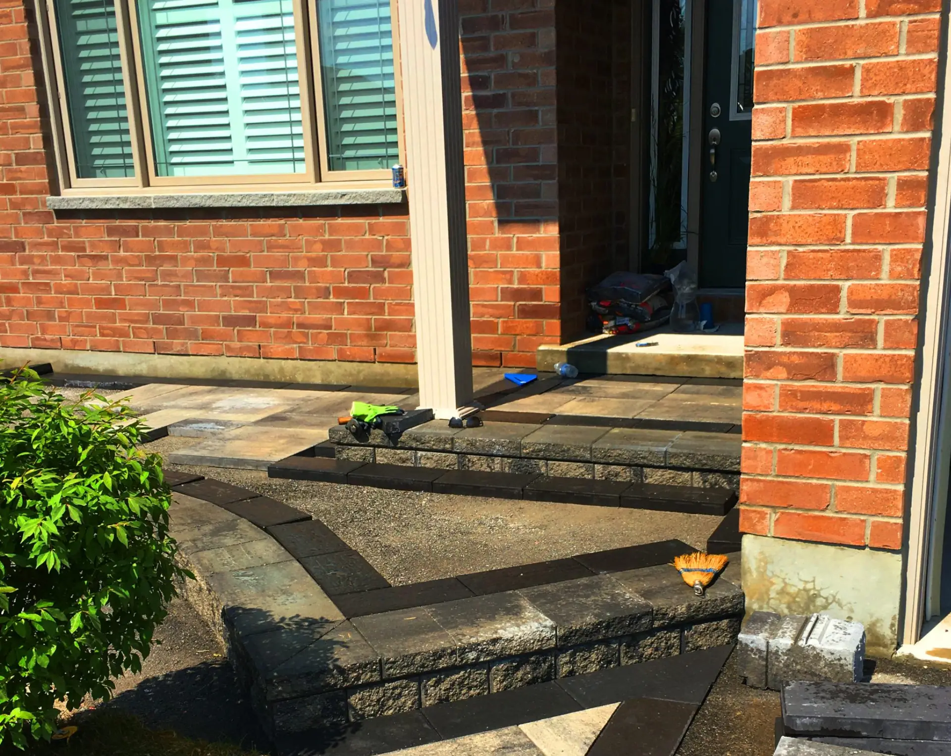 Brick house entrance with stone steps